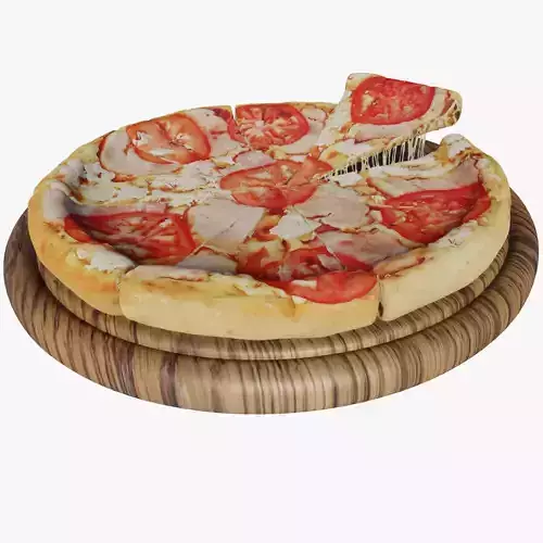 Pizza on wooden plate 3D model