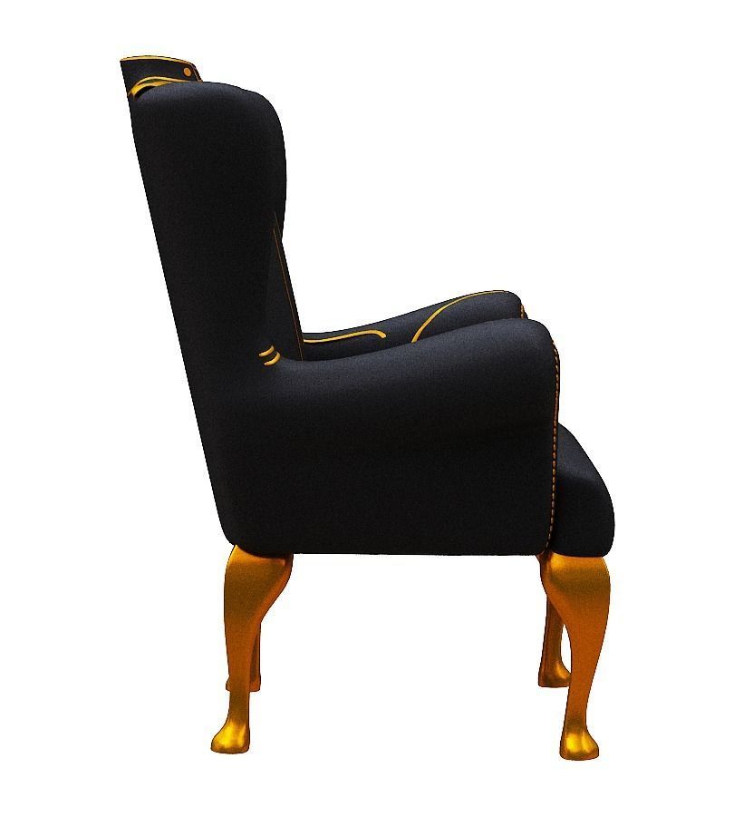 Armchair gold wing chair Low-poly 3D model_3