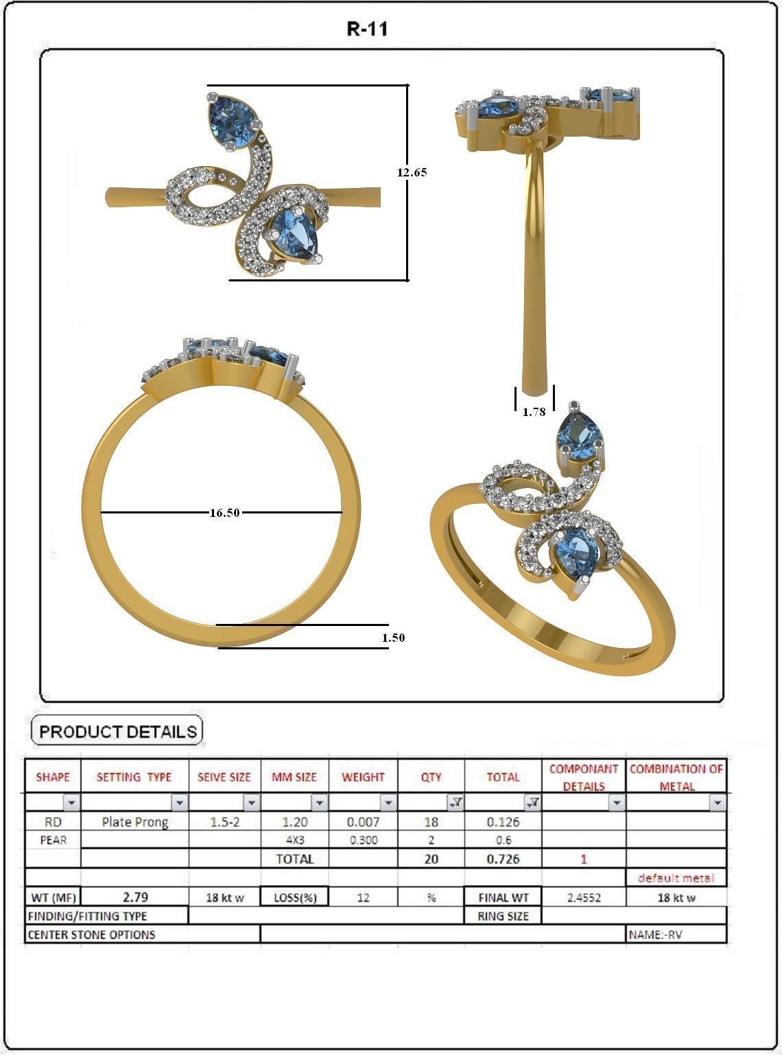 Solitaire Engagement Wedding Pear Diamond Ring 3D print model_4