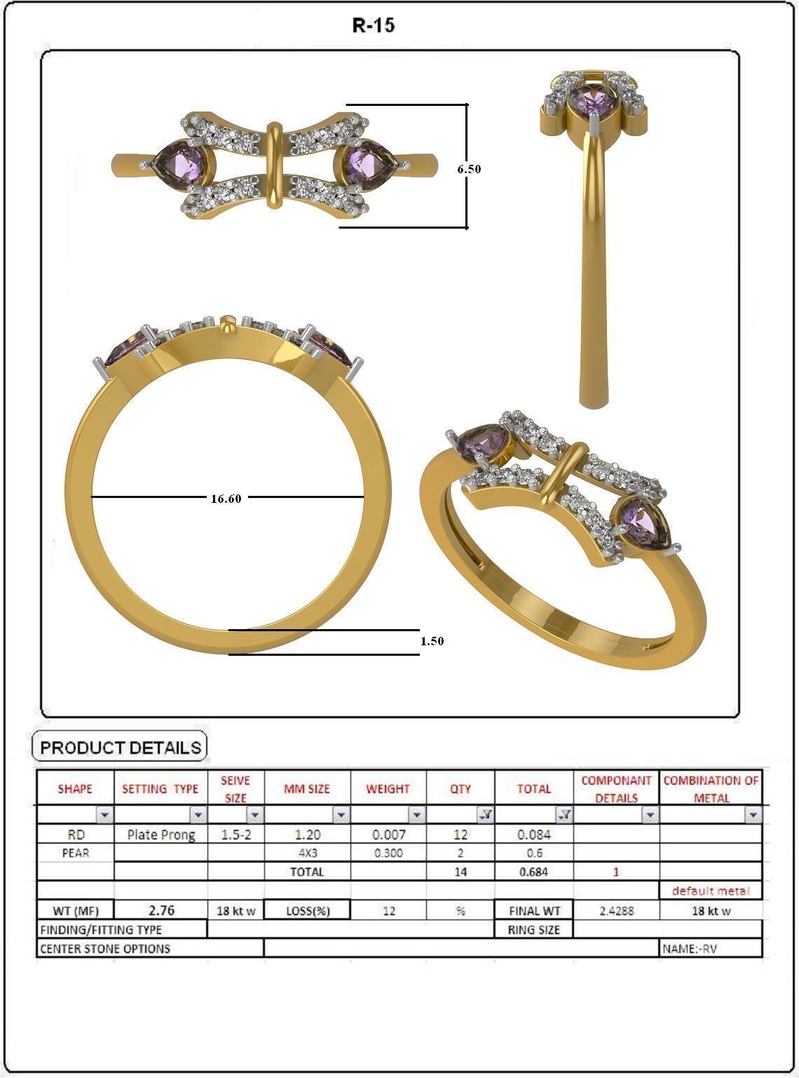 Solitaire Engagement Wedding Pear Diamond Ring 3D print model_4