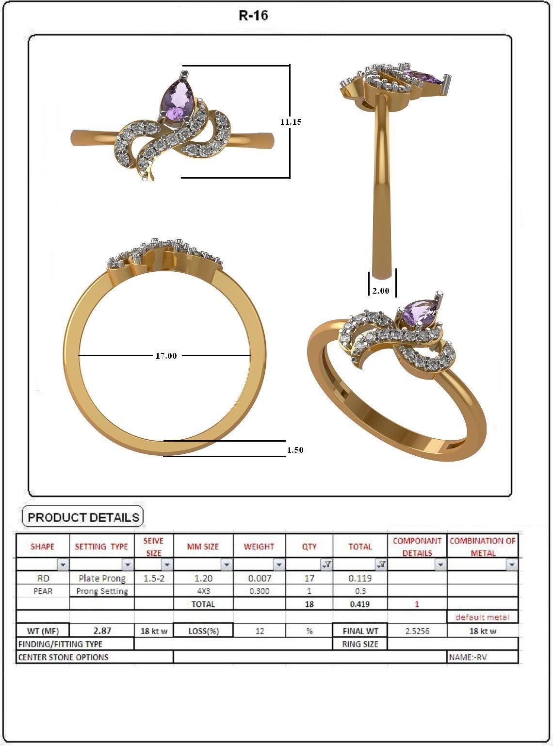 Solitaire Engagement Wedding Pear Diamond Ring 3D print model_4