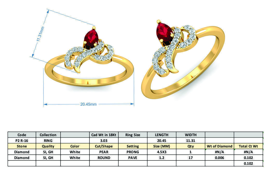 Solitaire Engagement Wedding Pear Diamond Ring 3D print model_3