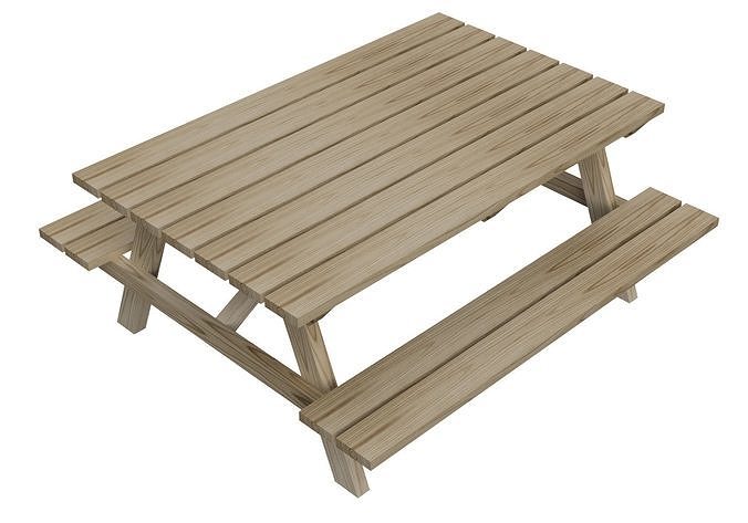 Picnic wooden table Low-poly 3D model