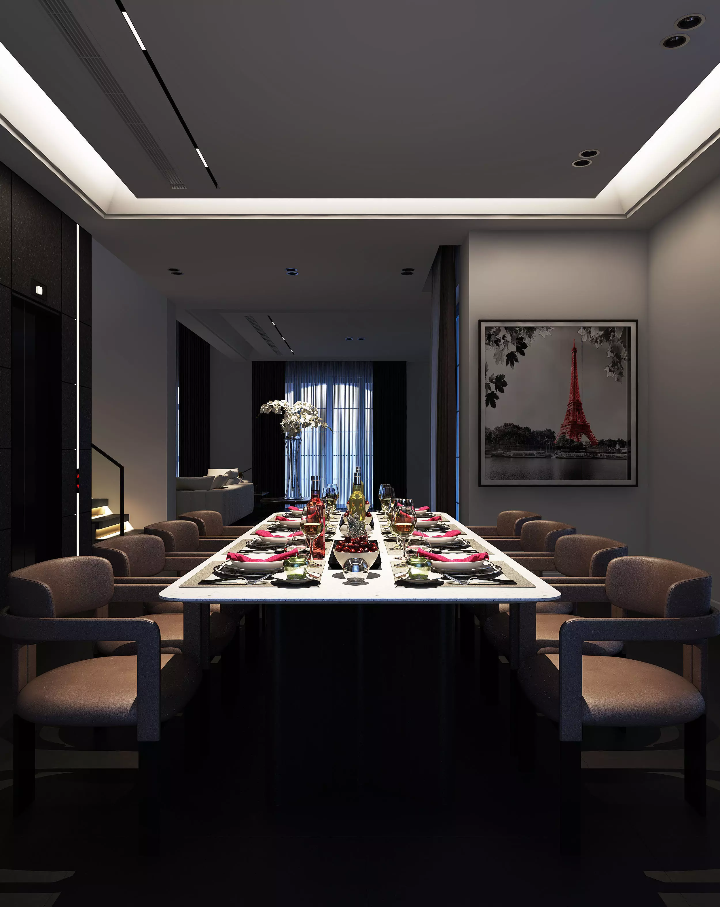 Dinningroom Night scene Interior Render in 3dsmax and V-ray 3D model