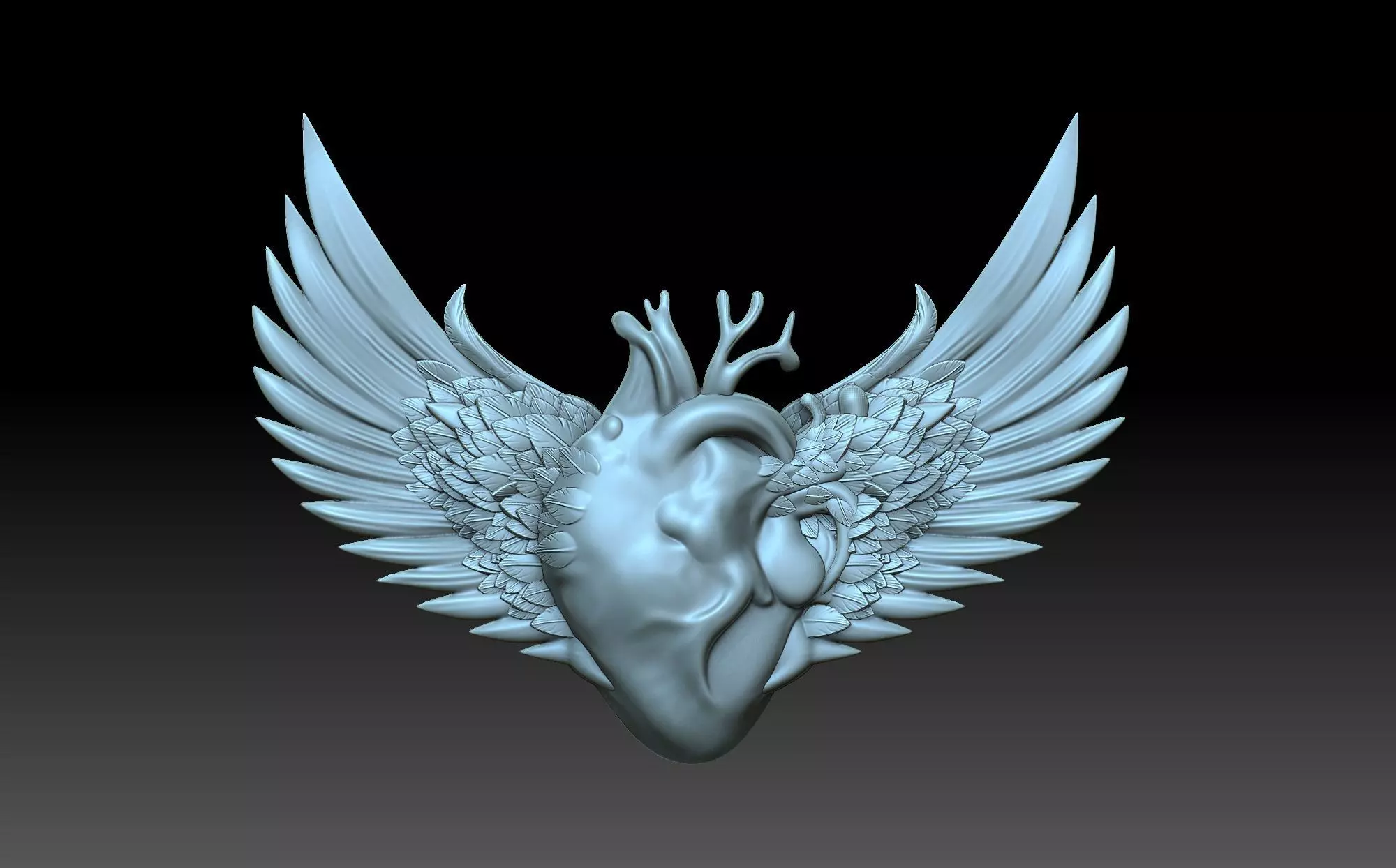 Wings and heart 3D print model_0