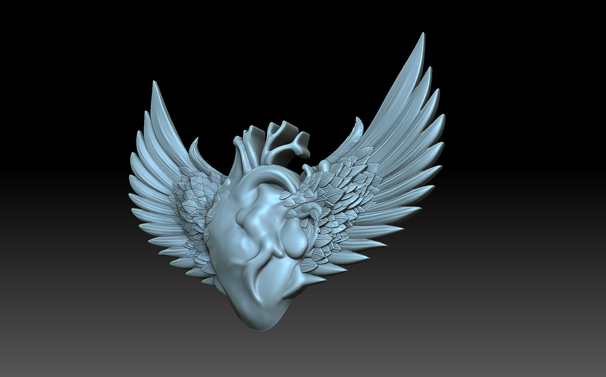Wings and heart 3D print model_1