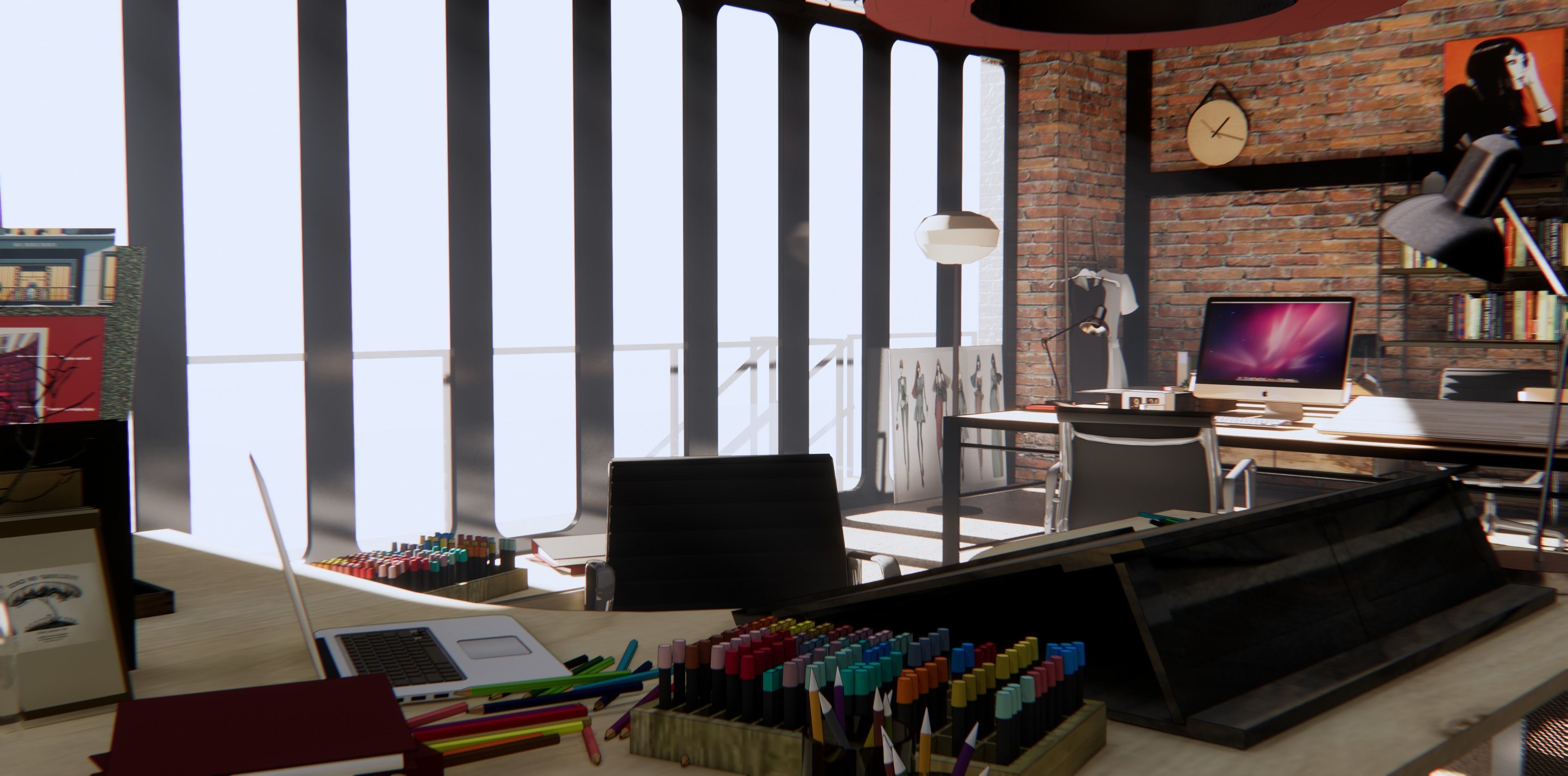 Loft studio interior 3D model_2