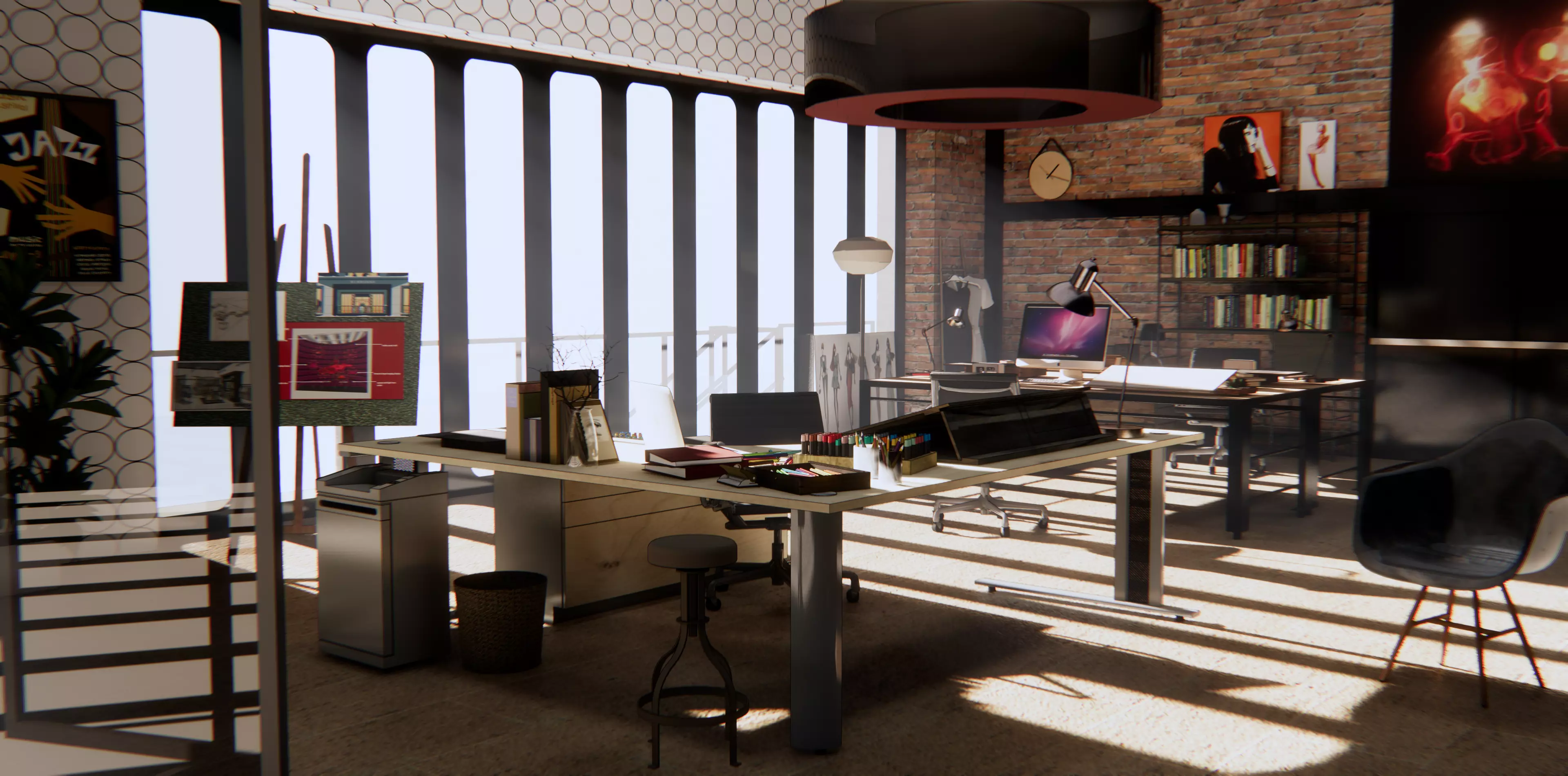 Loft studio interior 3D model_0