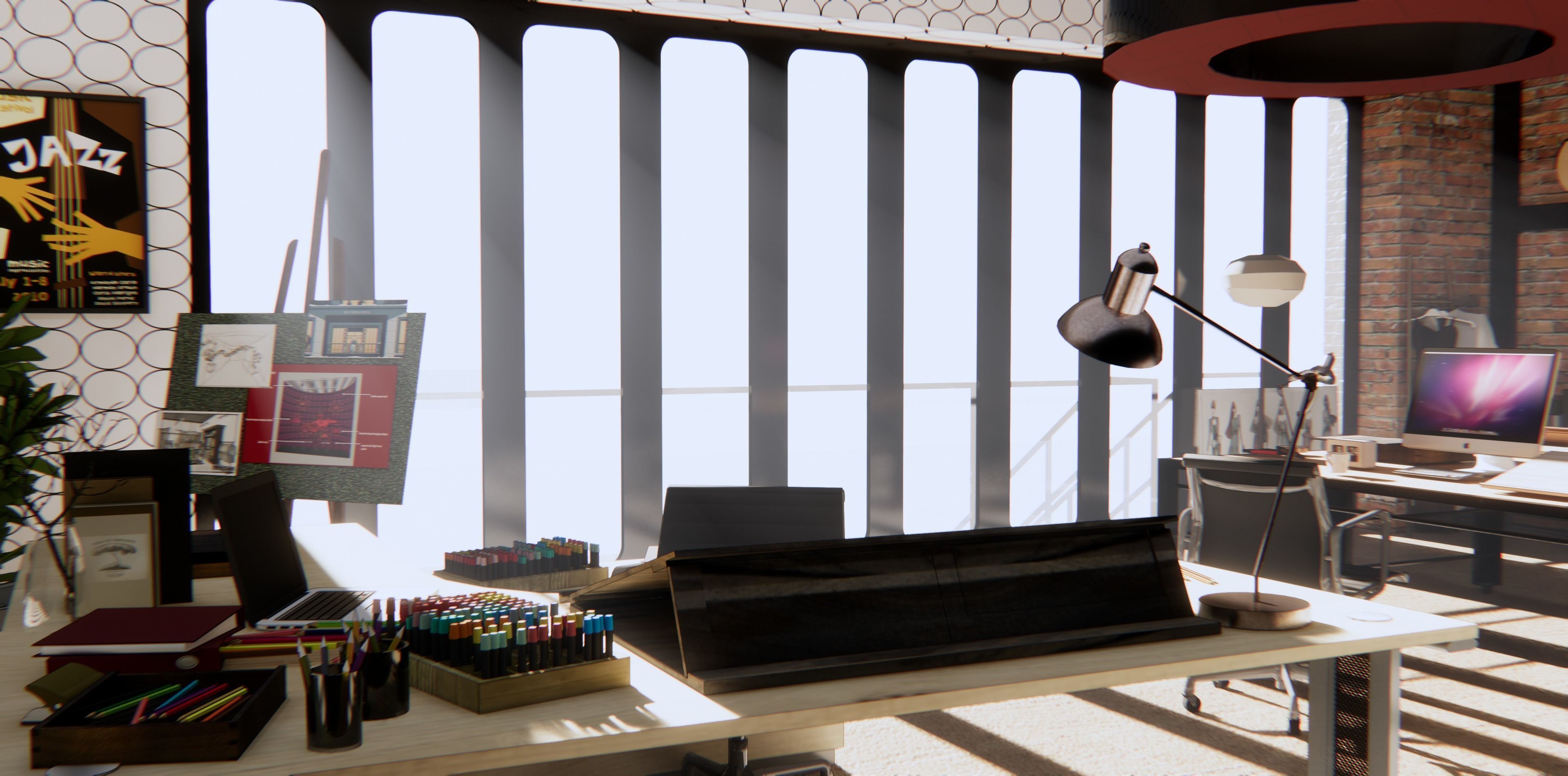 Loft studio interior 3D model_1