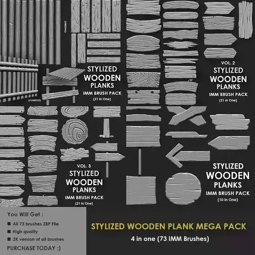 STYLIZED WOODEN PLANK MEGA PACK 4 IN ONE  73 BRUSHES