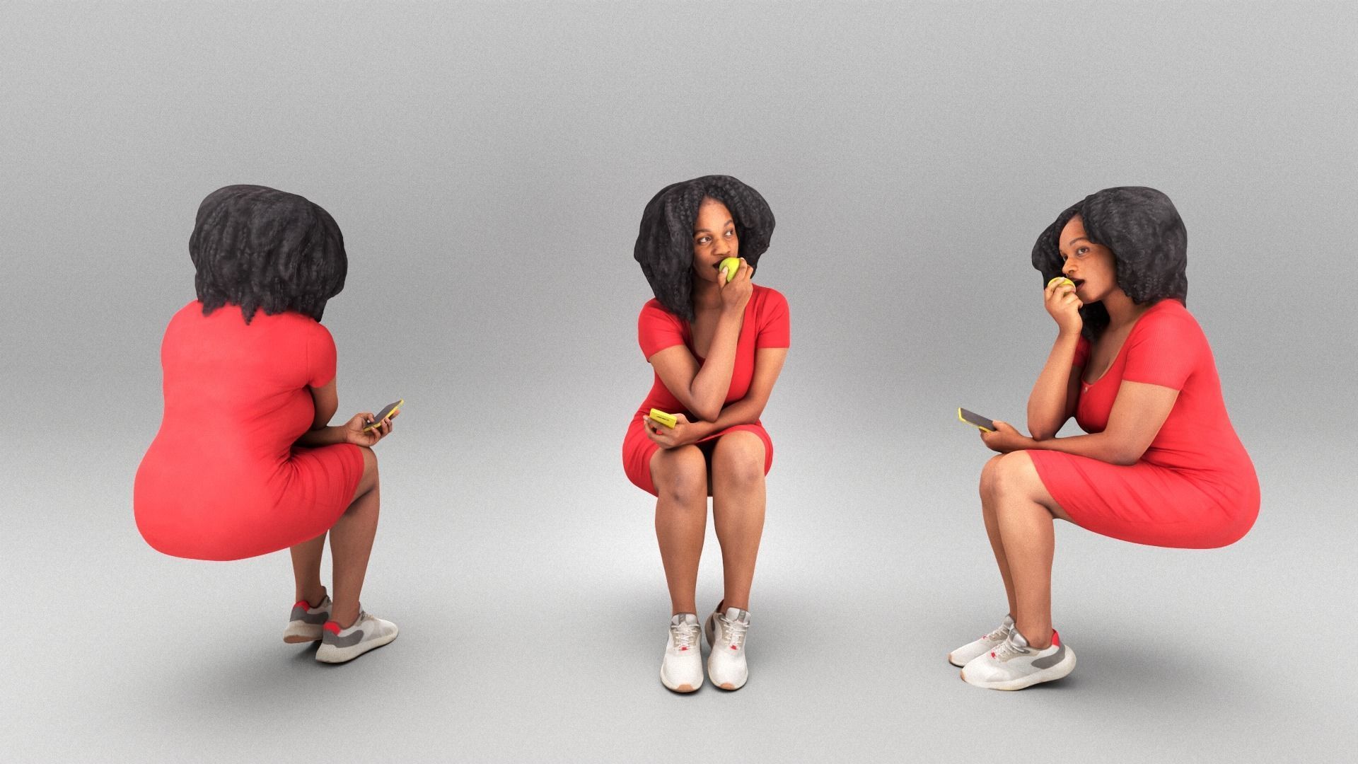 Young woman with apple 338 Low-poly 3D model_3