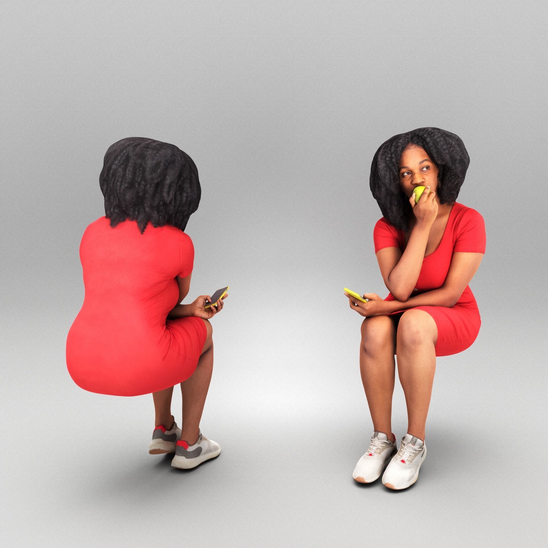 Young woman with apple 338 Low-poly 3D model_2