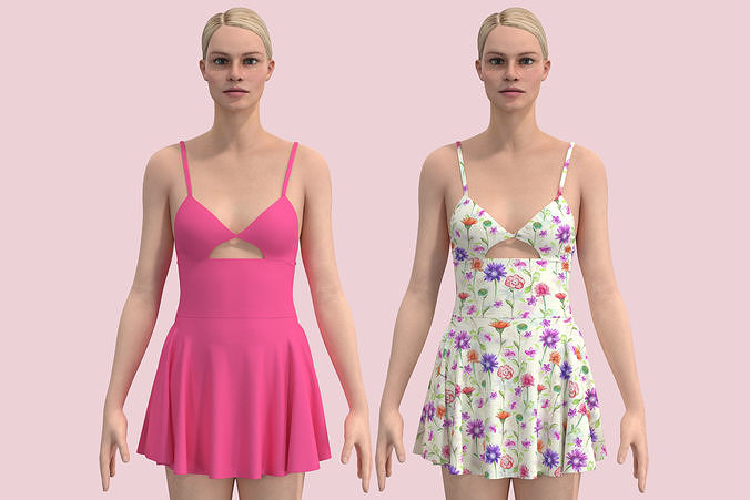 Cut Out Strappy Mini Dress 3D model