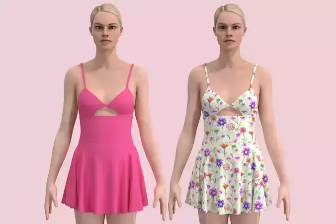 Cut Out Strappy Mini Dress 3D model