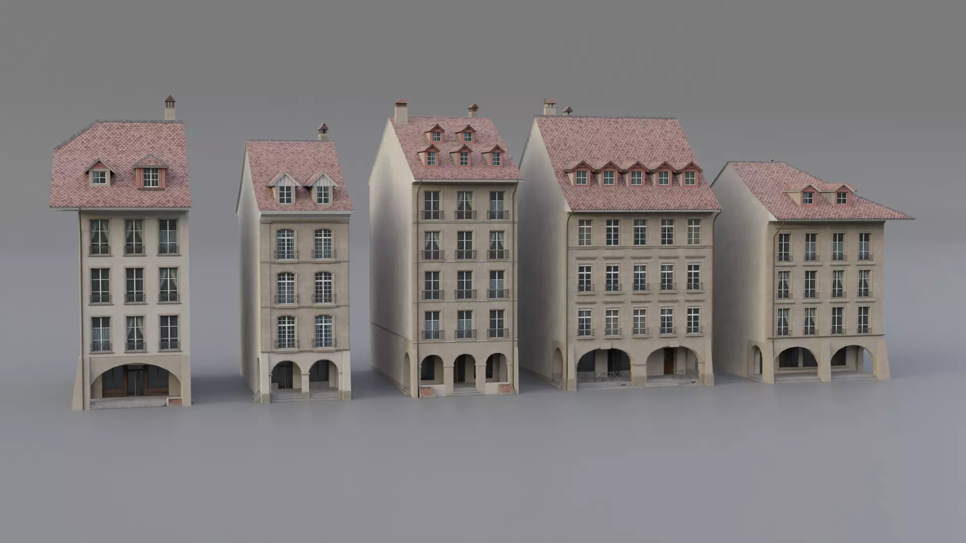 Bern Old Town Houses - Historical Switzerland Buildings Low-poly 3D model