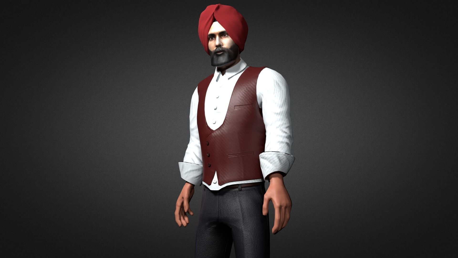 Sikh Sardar ji 3D Character Low-poly 3D model_7