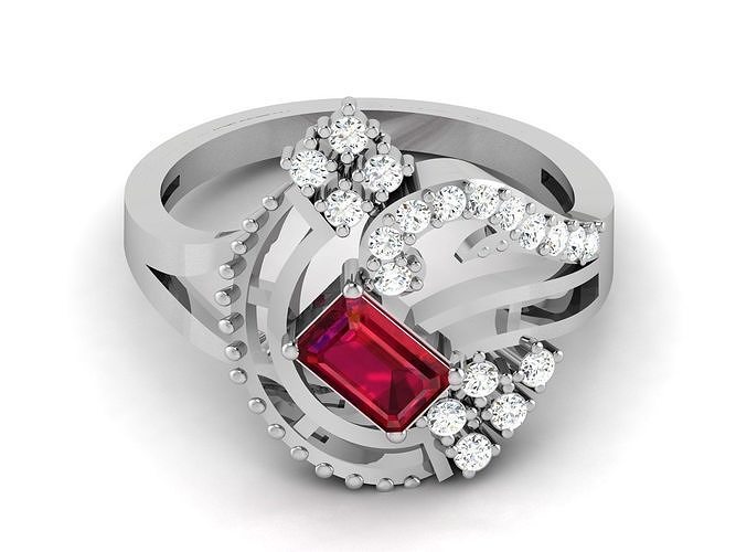Solitaire Women Engagement Wedding Emerald Stone Ring 3D print model