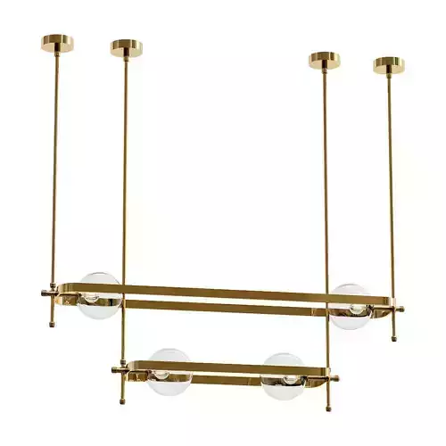 roger modern brass chandelier with three glass balls hanging from it