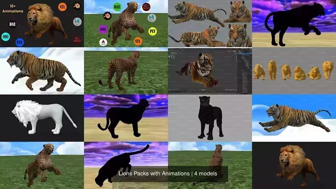 Lions Packs with Animations 3D Model Collection