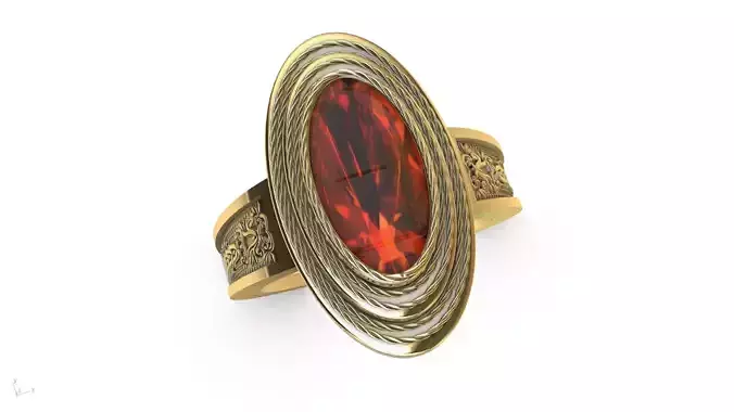 Intricate engraved oval cabochon ring stl verified 