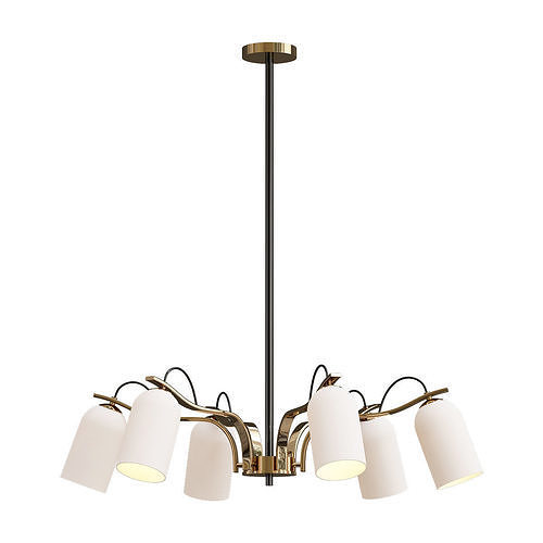 Favourite-Grover six light chandelier in brass with shades 3D model