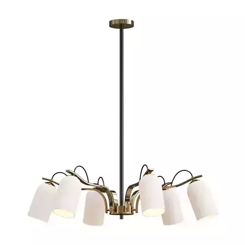 Favourite-Grover six light chandelier in brass with shades