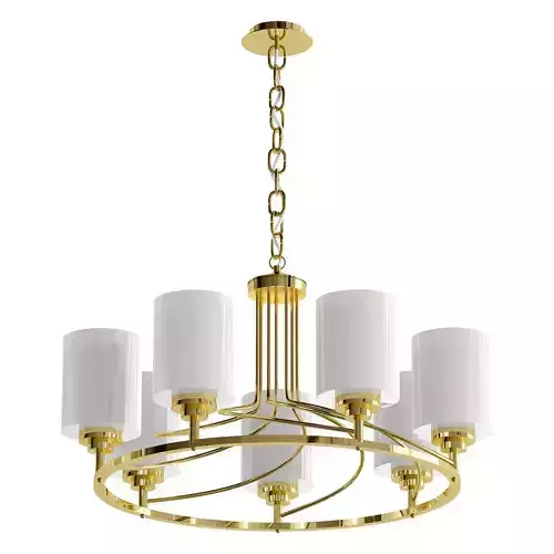 Favourite-Plexus six light chandelier in brass with shades