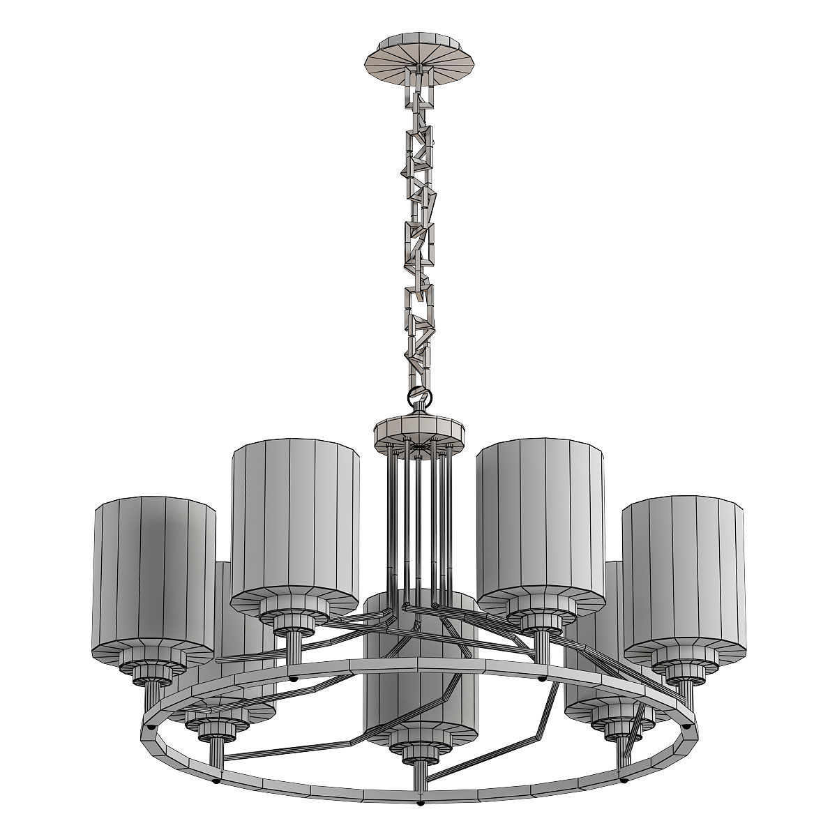 Favourite-Plexus six light chandelier in brass with shades 3D model_1