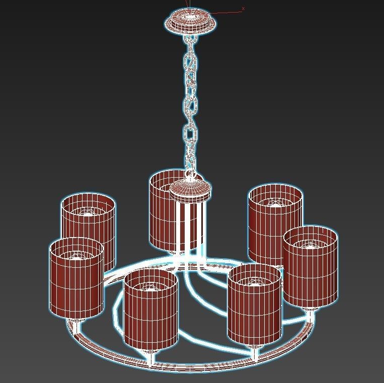 Favourite-Plexus six light chandelier in brass with shades 3D model_2