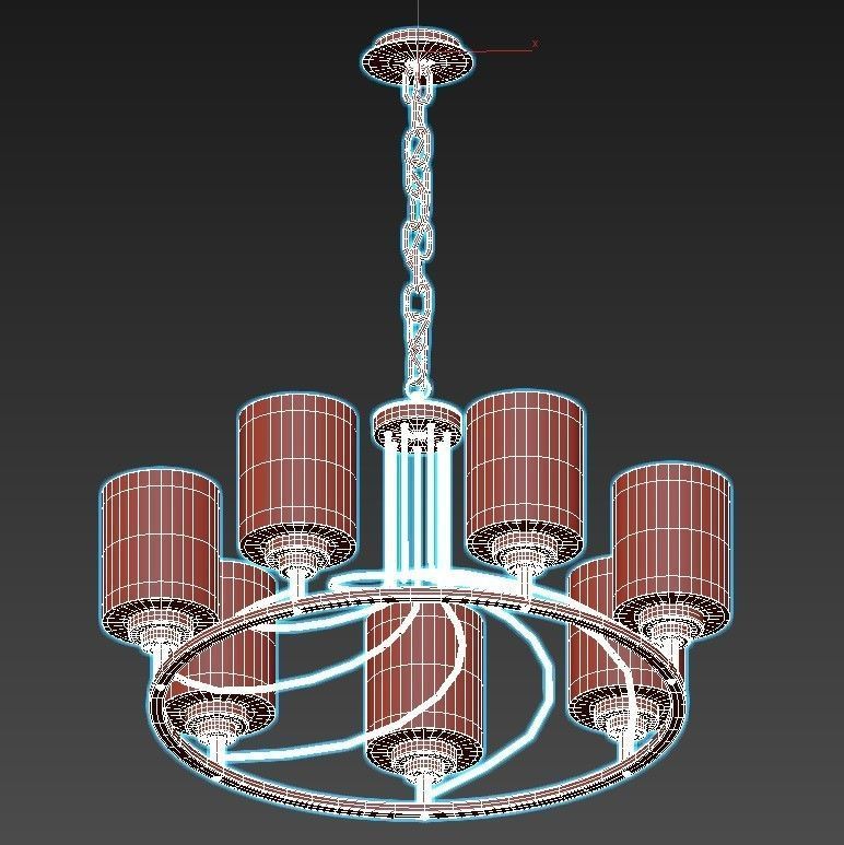 Favourite-Plexus six light chandelier in brass with shades 3D model_3