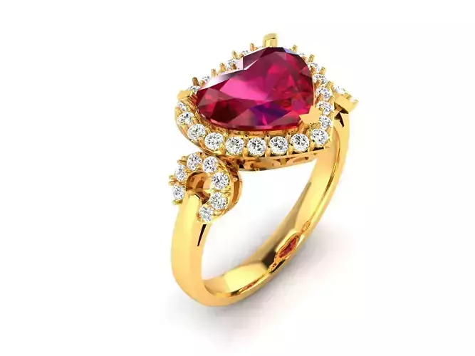 Solitaire Engagement Wedding Heart  Rings 3D print model