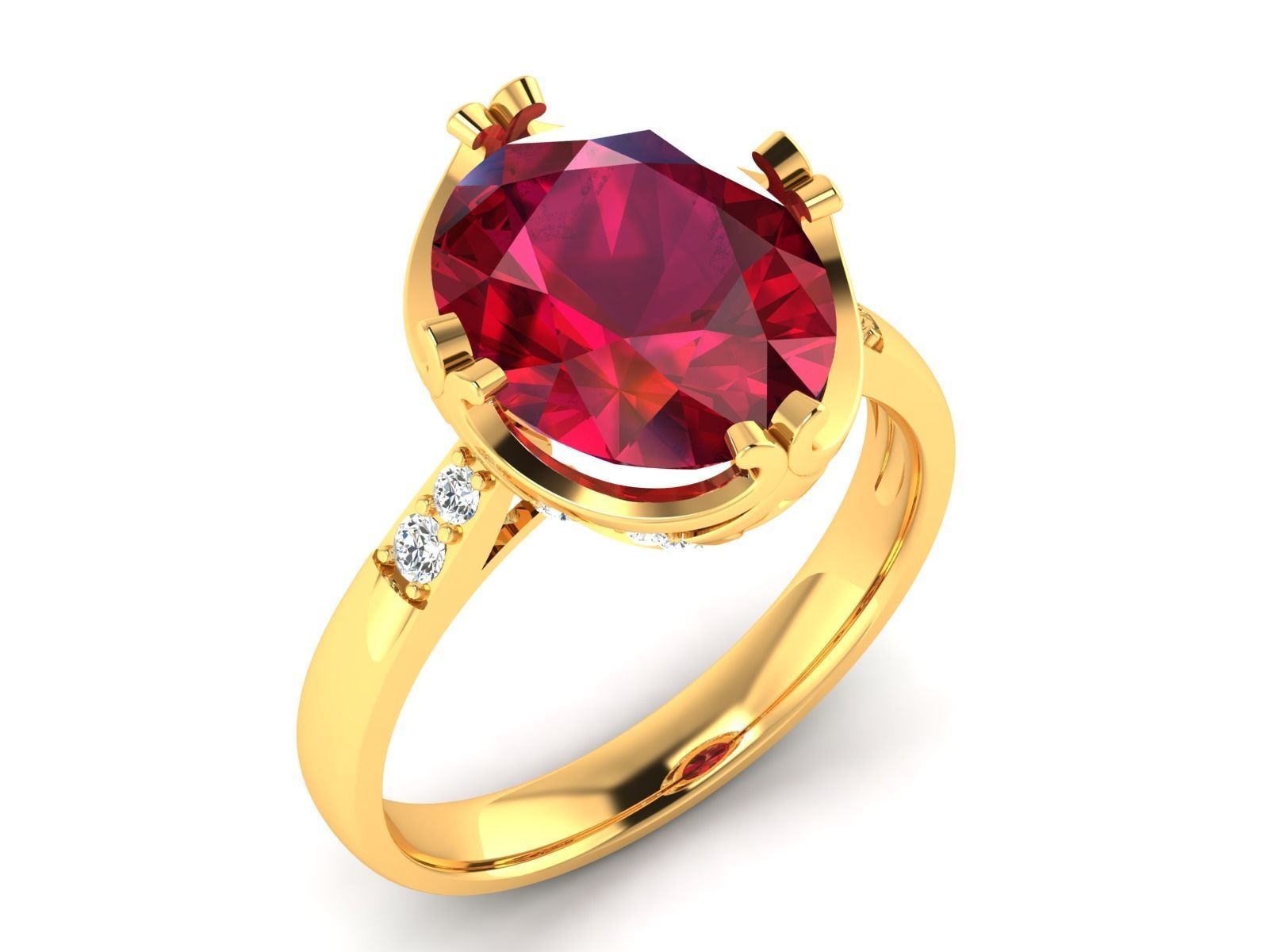 Solitaire Engagement Wedding Oval Ring 3D print model_1