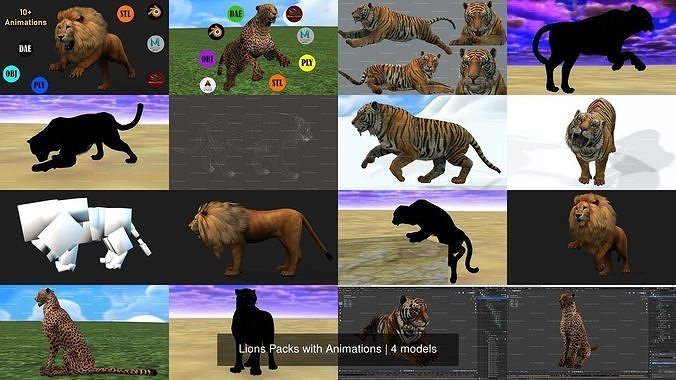 4 PACK OF Lions 3D Model Collection