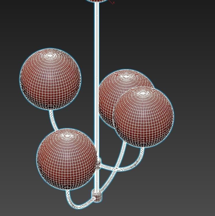 carrie brass chandelier with three glass balls 3D model_3