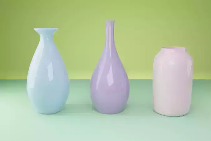 Set of 3 decorative vases in pastel colors