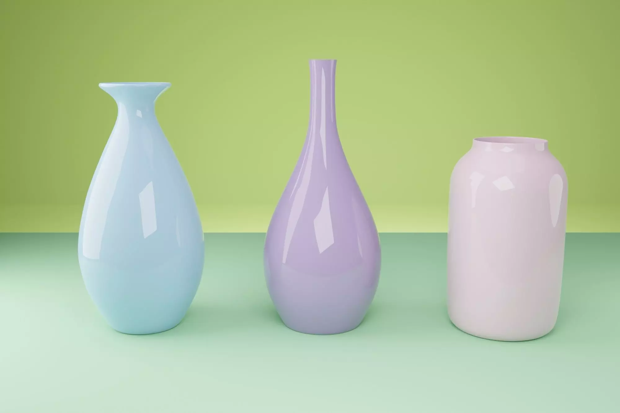 Set of 3 decorative vases in pastel colors 3D model_0