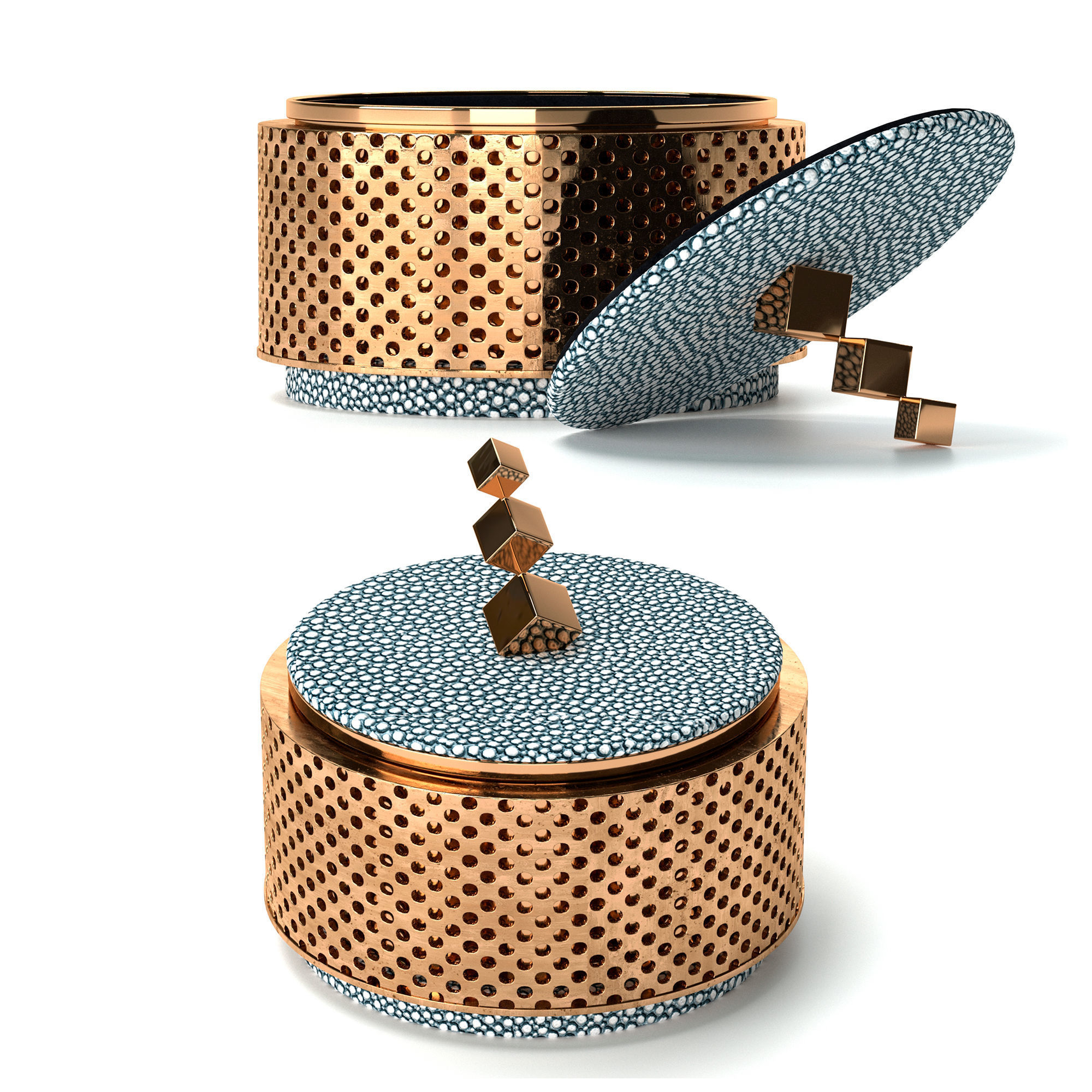 Liang and Eimil Shagreen Brass Jewelry Box 3D model_2