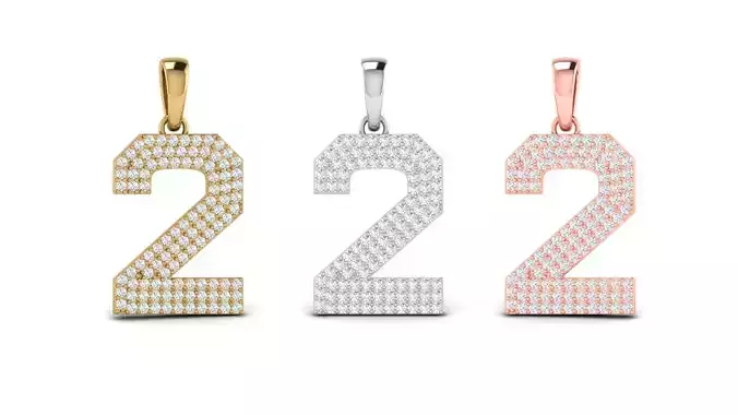 Number 2 Font Diamond Pendant  3D print model
