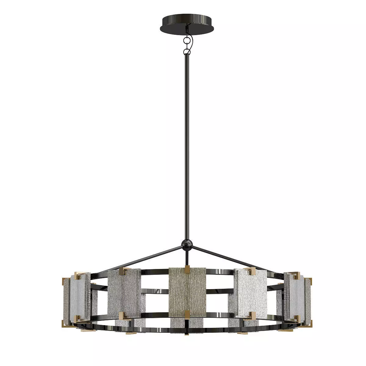crown circular chandelier with metal and glass shades 3D model_0