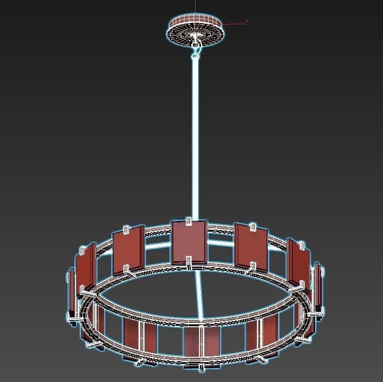 crown circular chandelier with metal and glass shades 3D model_3