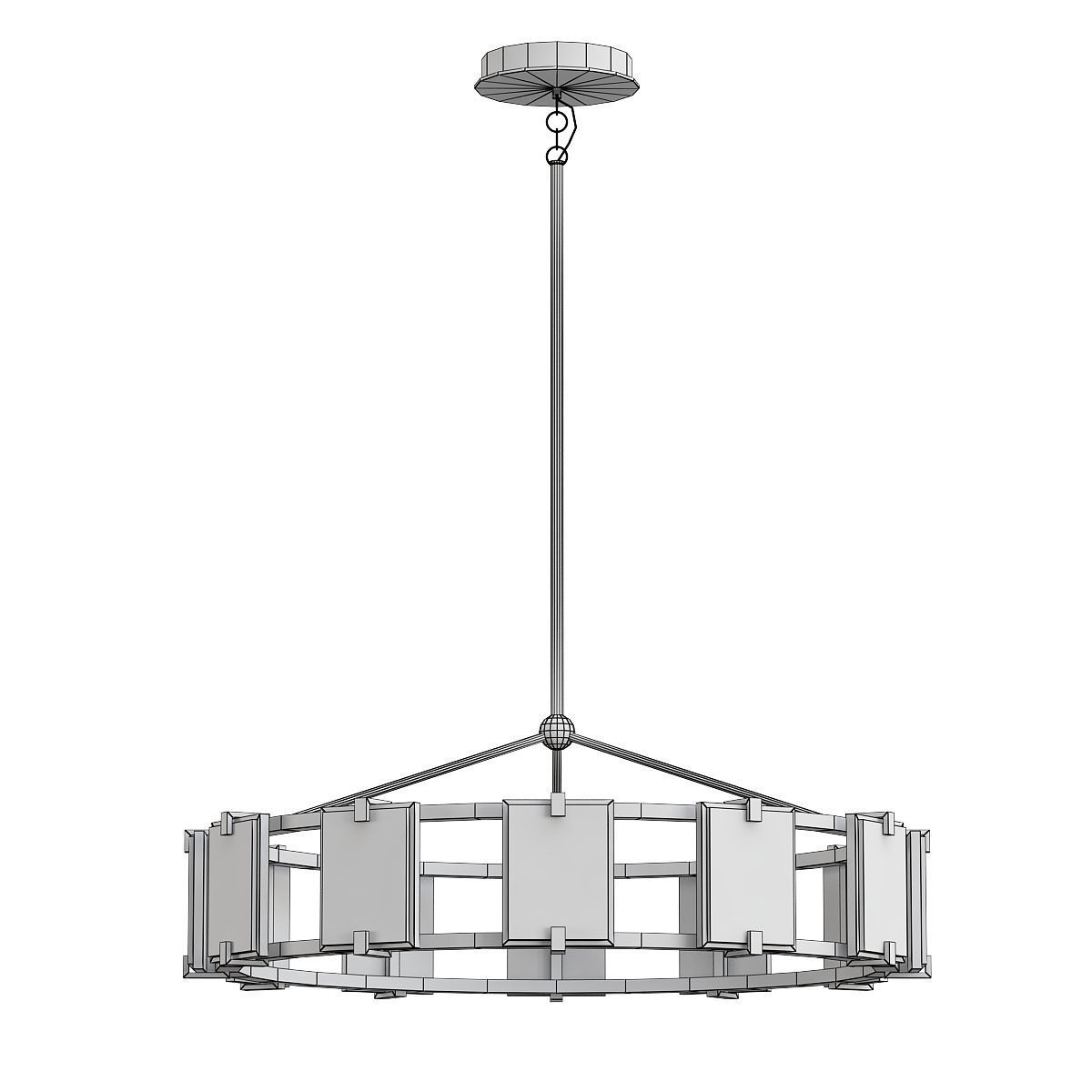 crown circular chandelier with metal and glass shades 3D model_1