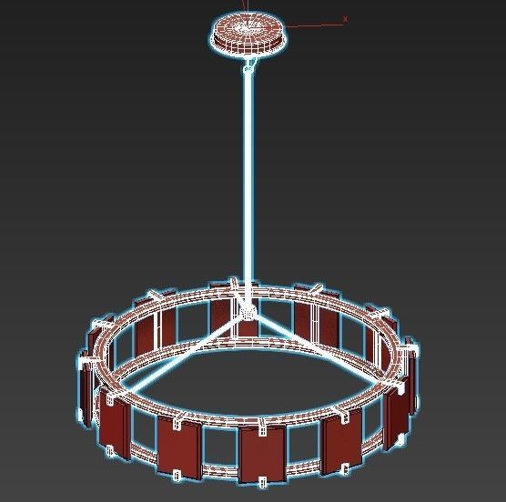 crown circular chandelier with metal and glass shades 3D model_2