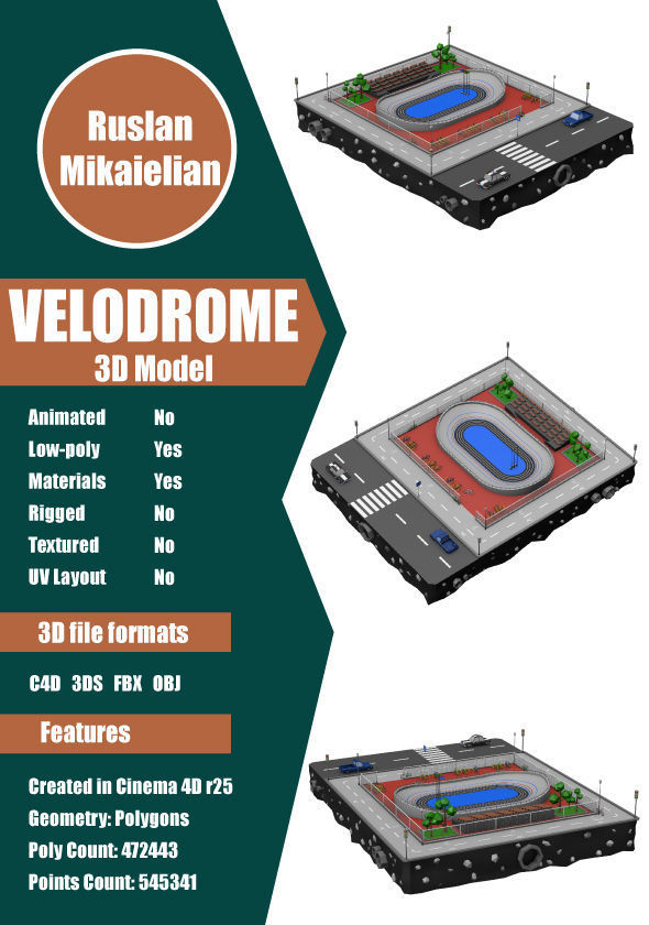 Velodrome Cycling Track Low Poly 3D Model Low-poly 3D model_1