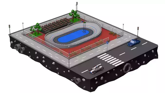 Velodrome Cycling Track Low Poly 3D Model