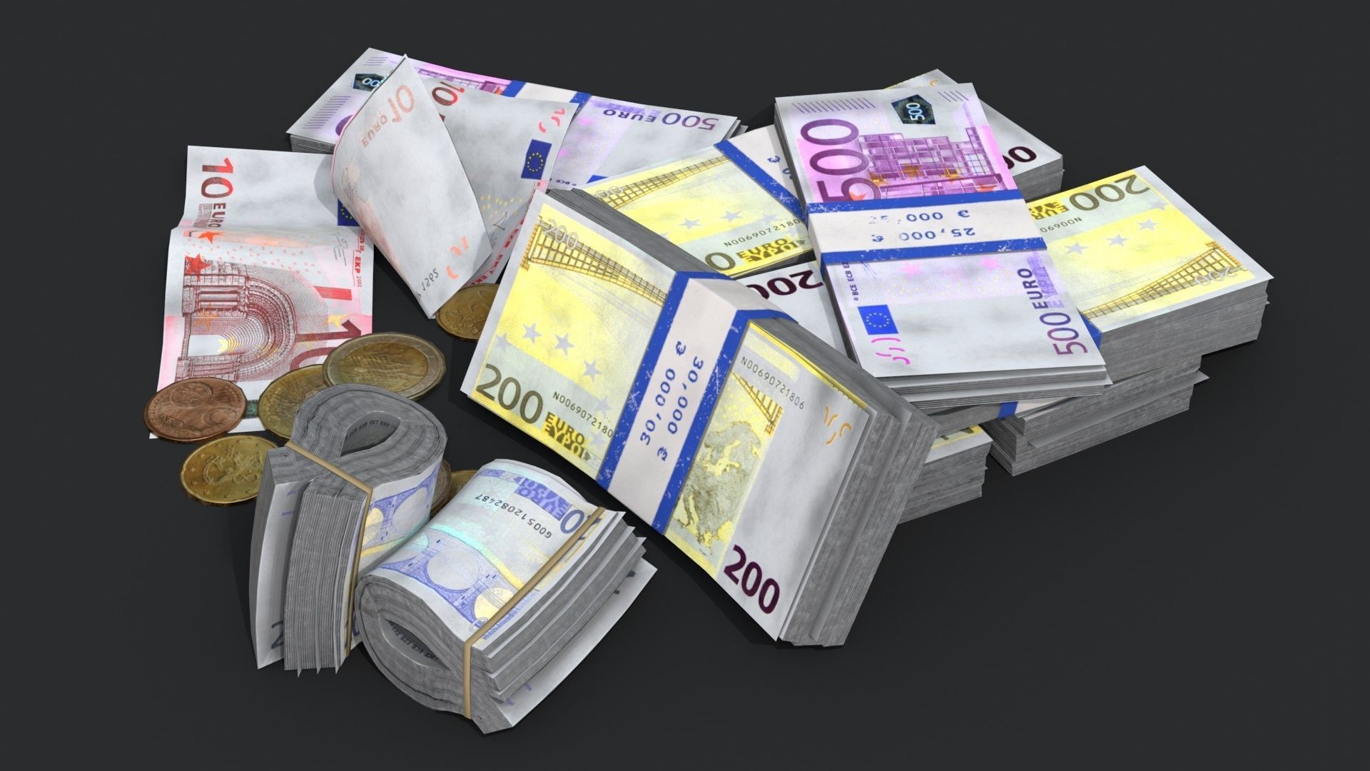 Money Loot - Euro Low-poly 3D model_5