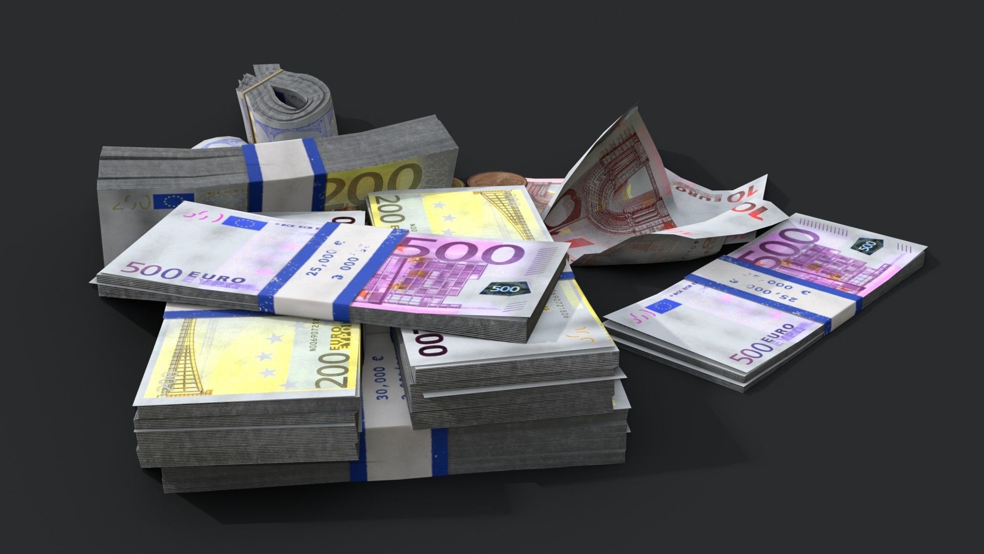Money Loot - Euro Low-poly 3D model_3