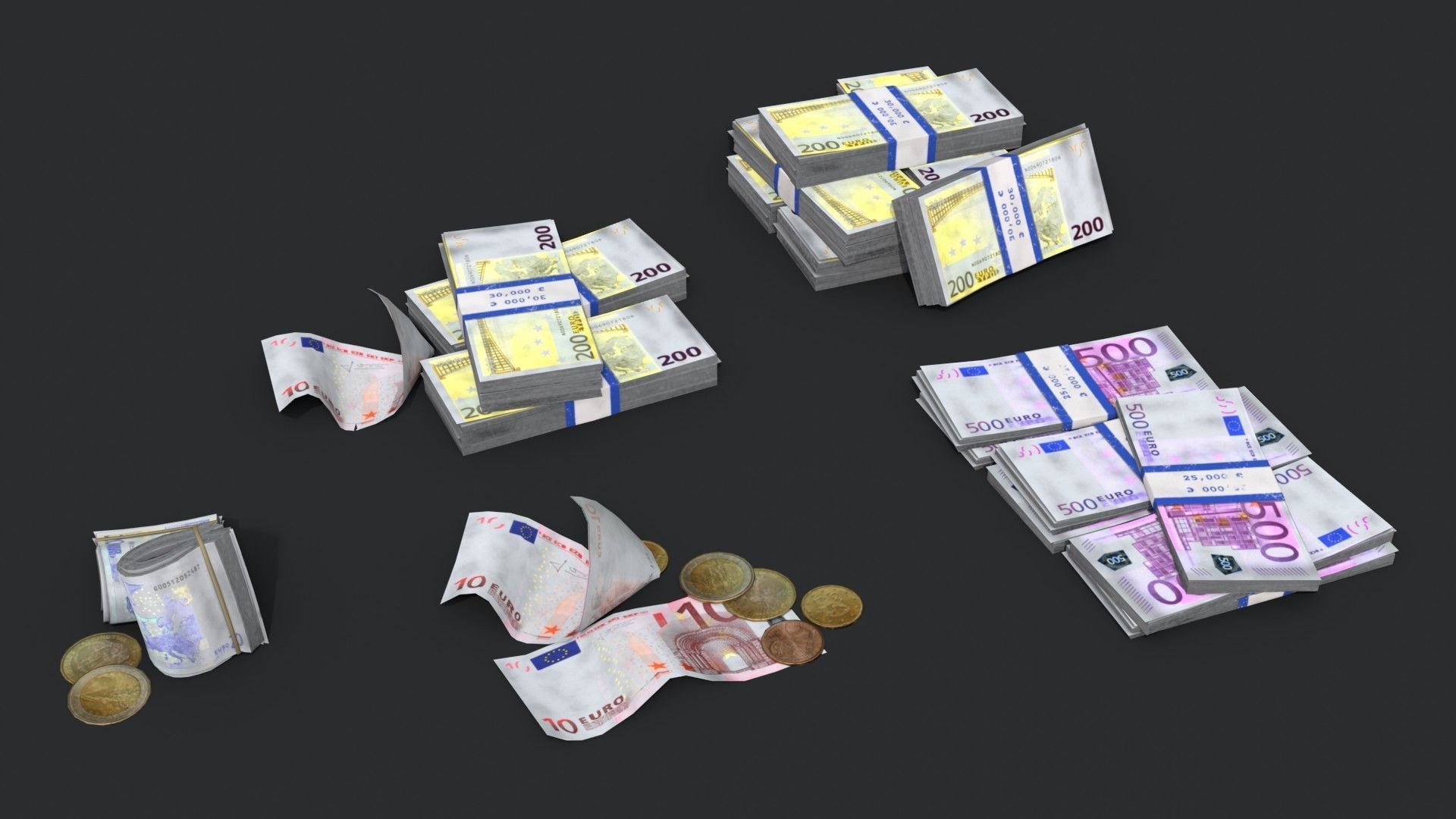 Money Loot - Euro Low-poly 3D model_9