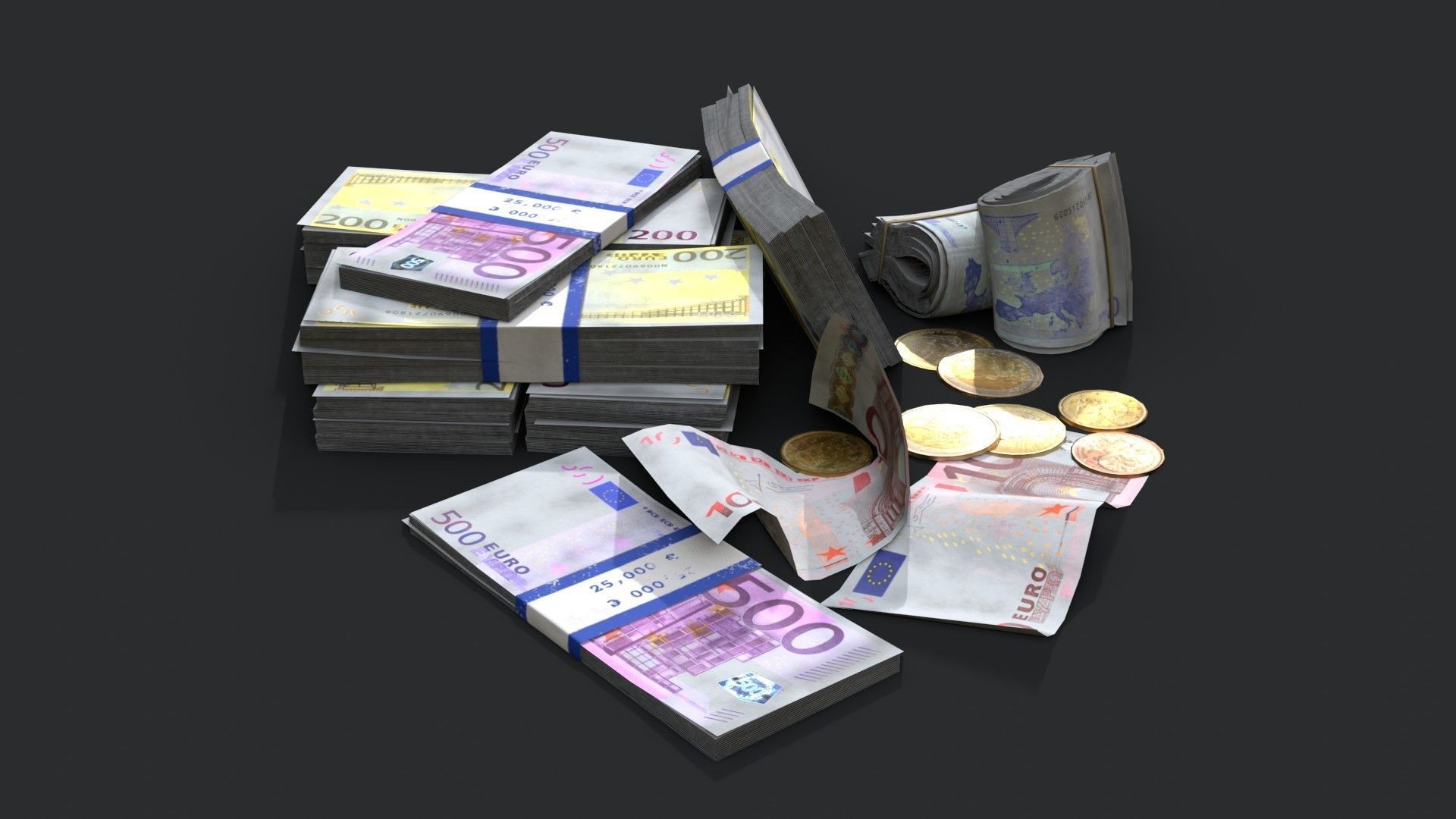 Money Loot - Euro Low-poly 3D model_2
