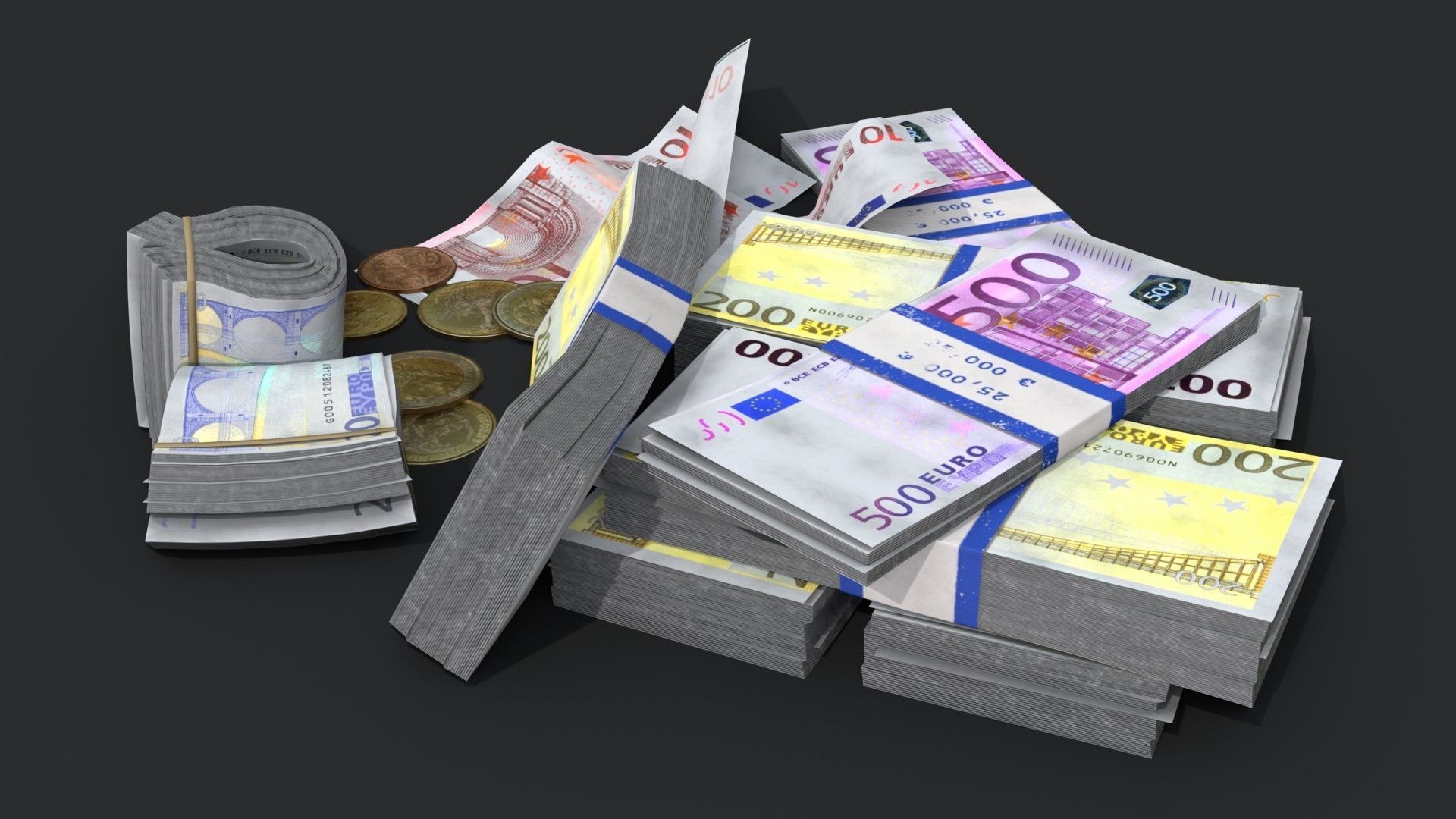 Money Loot - Euro Low-poly 3D model_4