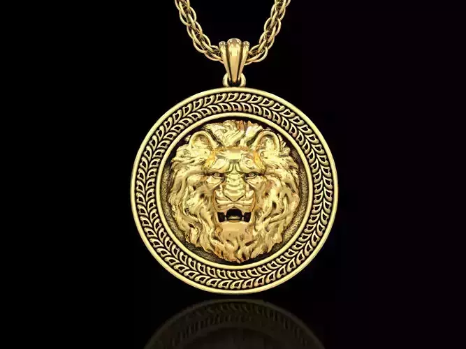 Angry Lion Head2 Medallion Pendant V4